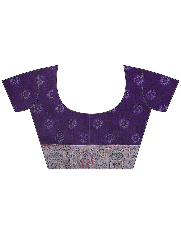 Purple Cotton Blend Printed Saree