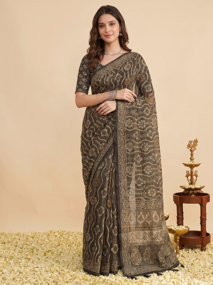 Mehndi Cotton Blend Printed Saree