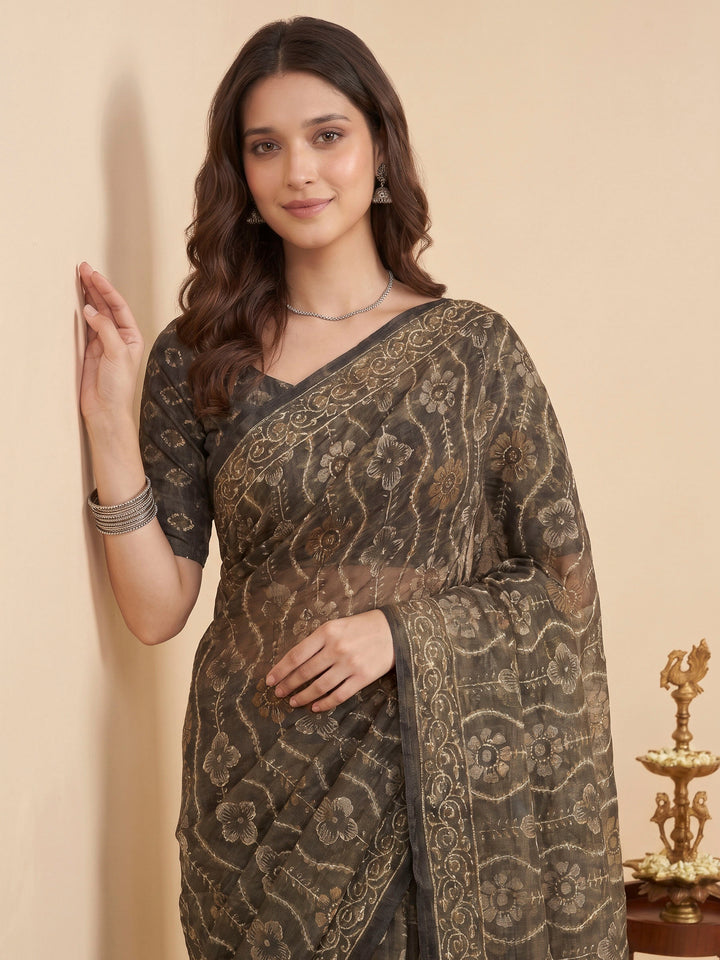 Mehndi Cotton Blend Printed Saree