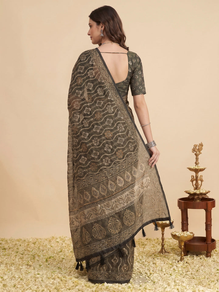 Mehndi Cotton Blend Printed Saree
