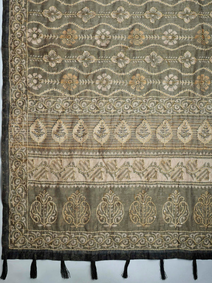 Mehndi Cotton Blend Printed Saree
