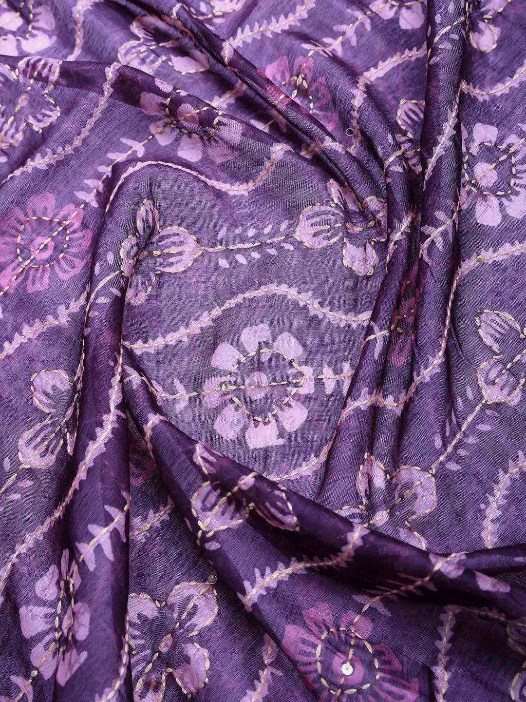 Wine Cotton Blend Printed Saree