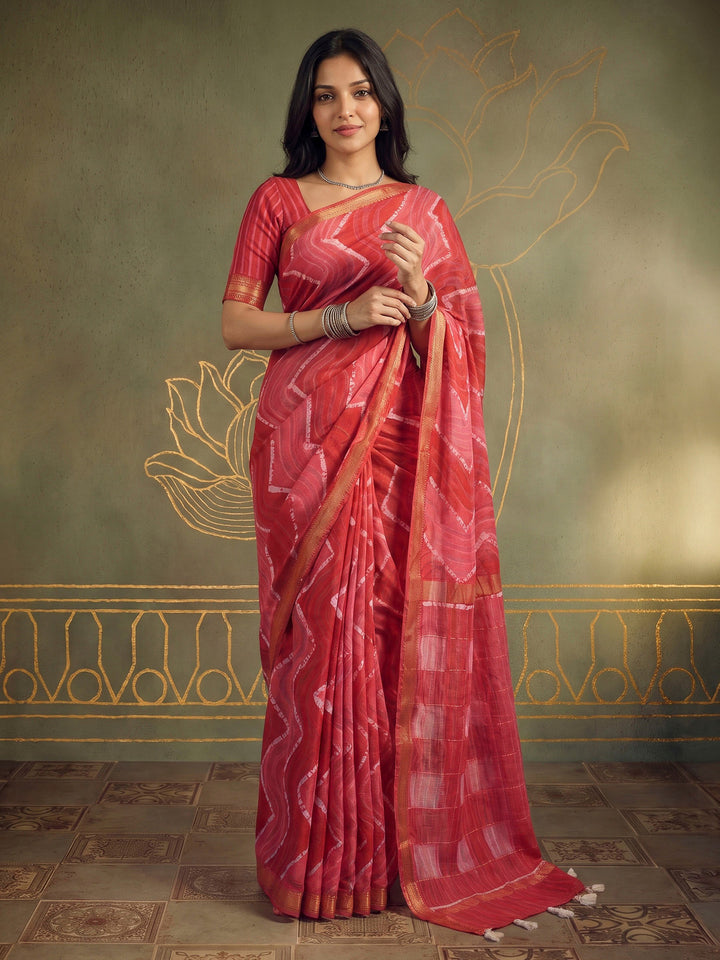 Magenta Cotton Blend Printed Saree