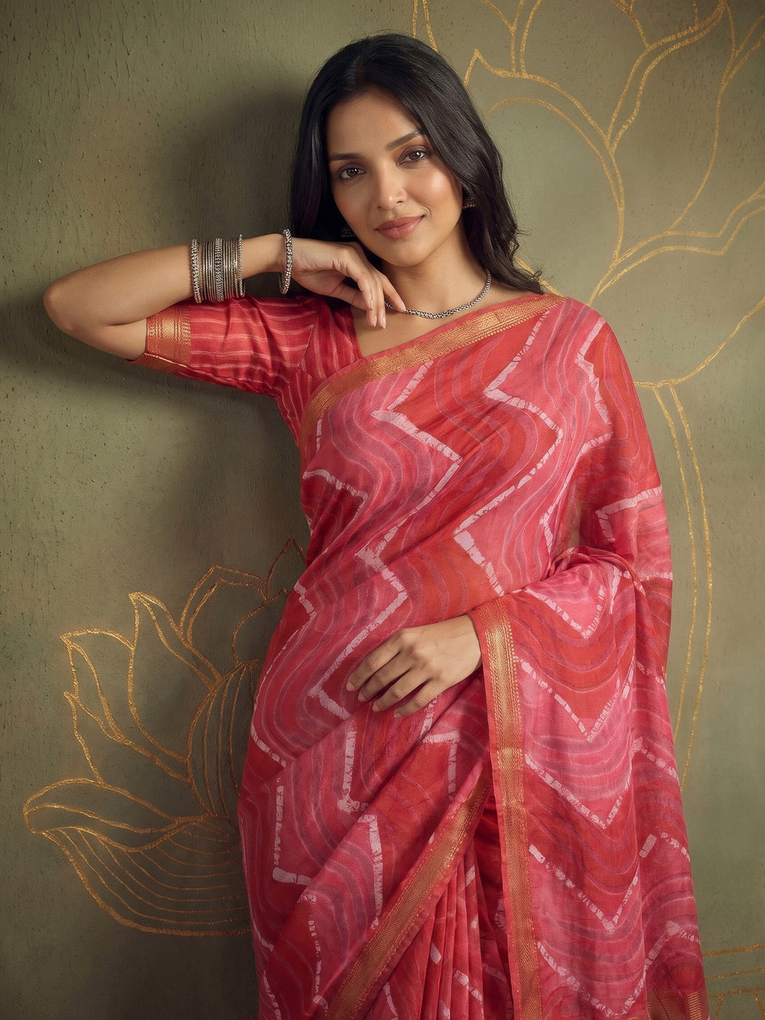 Magenta Cotton Blend Printed Saree