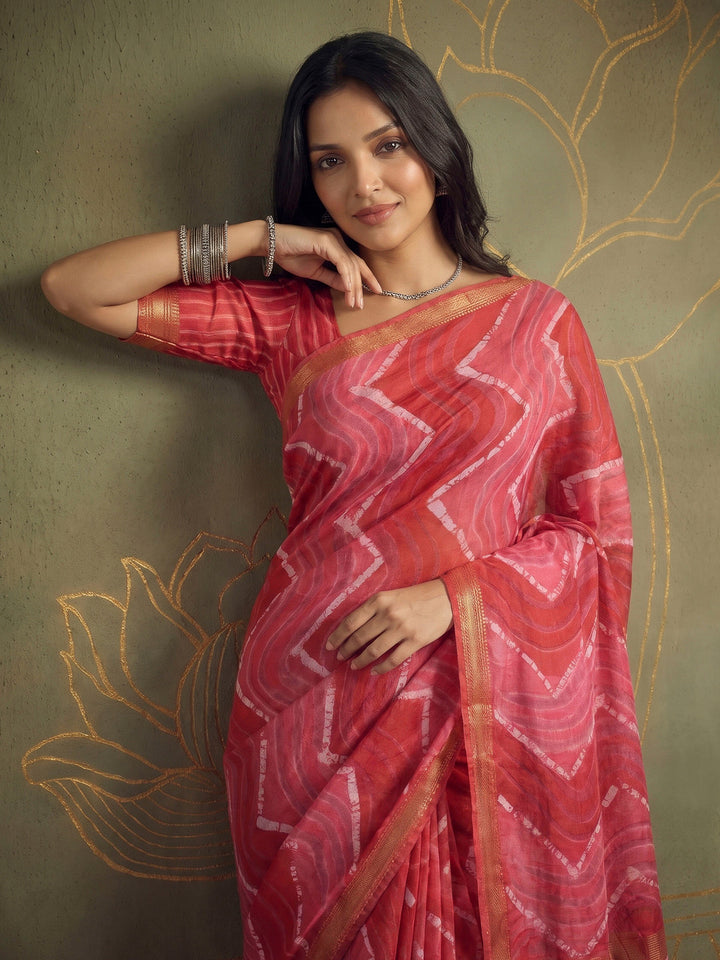 Magenta Cotton Blend Printed Saree