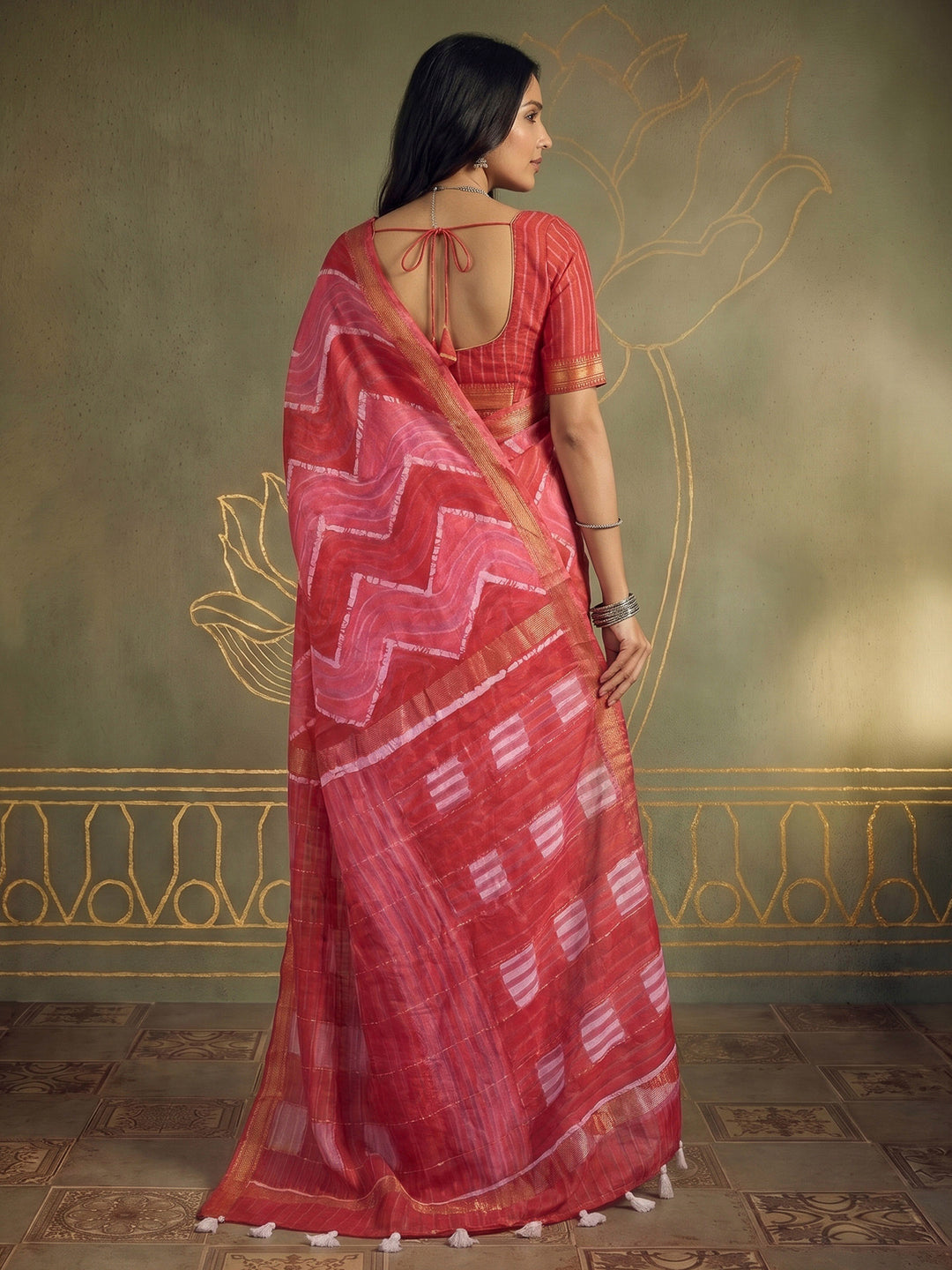 Magenta Cotton Blend Printed Saree