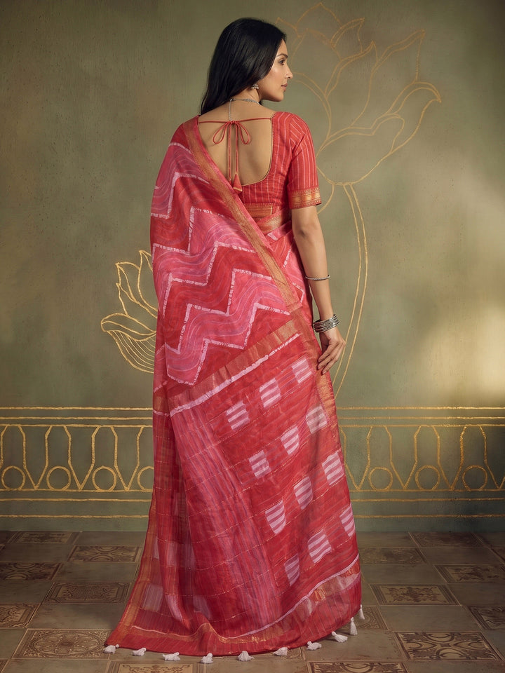 Magenta Cotton Blend Printed Saree