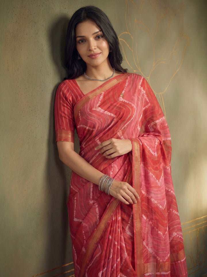 Magenta Cotton Blend Printed Saree