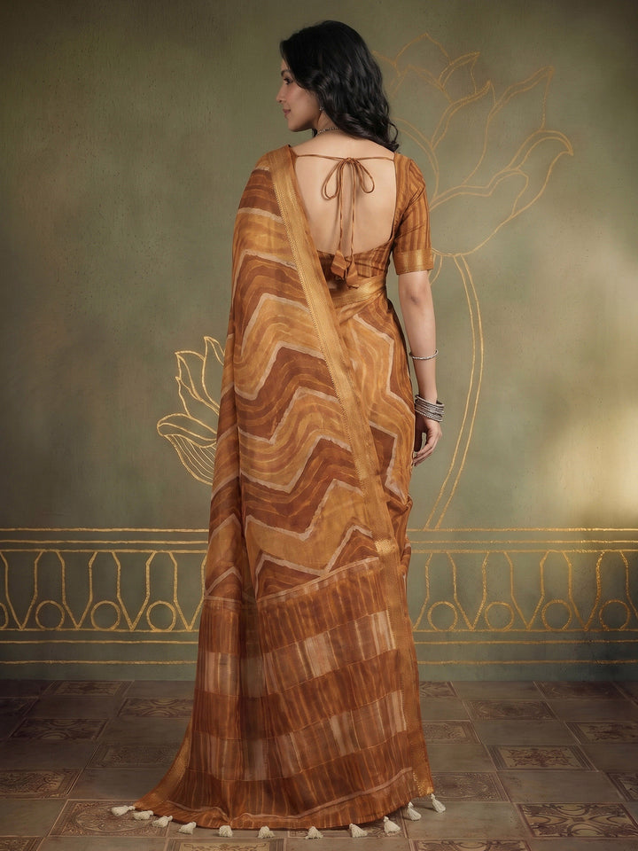 Mustard Cotton Blend Printed Saree