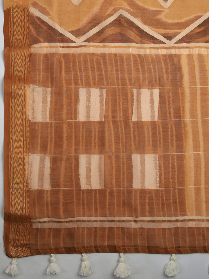 Mustard Cotton Blend Printed Saree