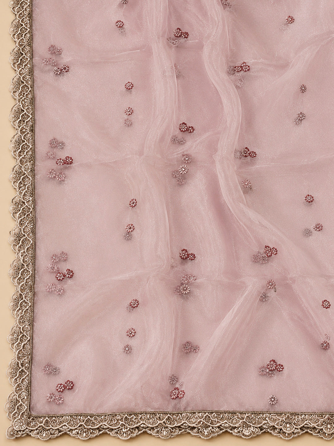 Onion Pink Organza Embroidered Unstitched Dress Material