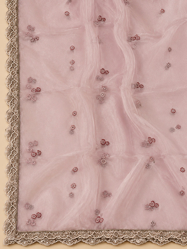 Onion Pink Organza Embroidered Unstitched Dress Material