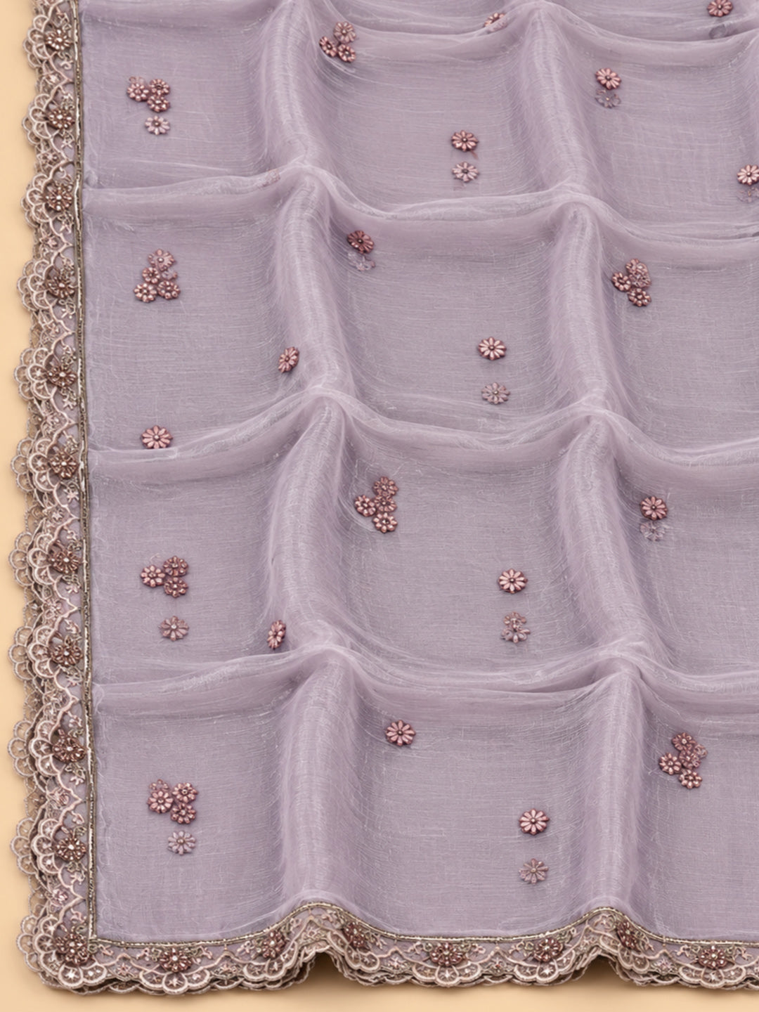 Purple Organza Embroidered Unstitched Dress Material