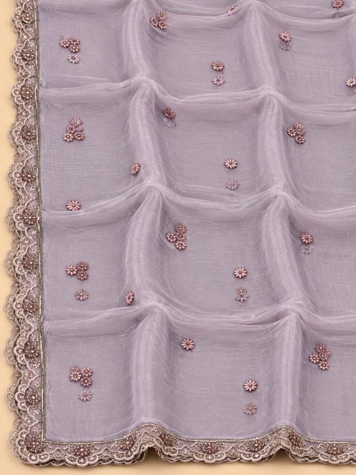 Purple Organza Embroidered Unstitched Dress Material