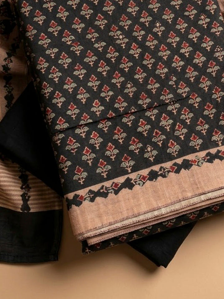 Black Tussar Printed Unstitched Dress Material