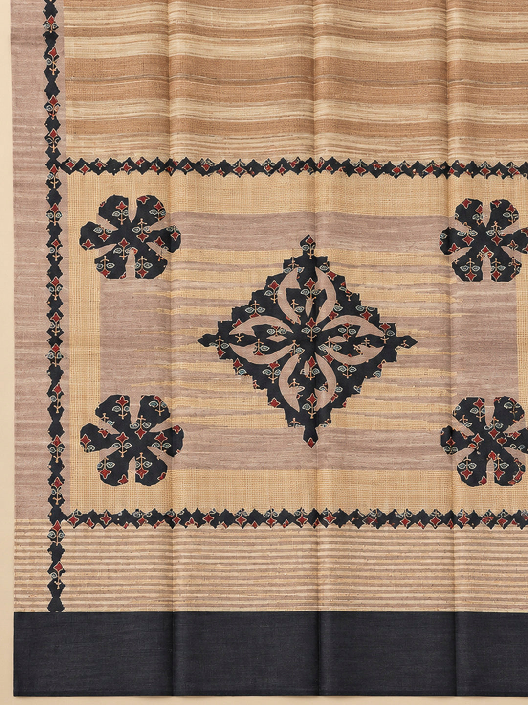 Black Tussar Printed Unstitched Dress Material