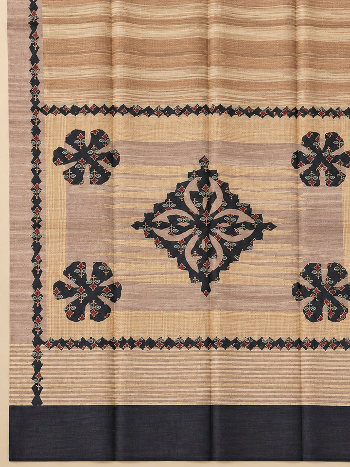 Black Tussar Printed Unstitched Dress Material