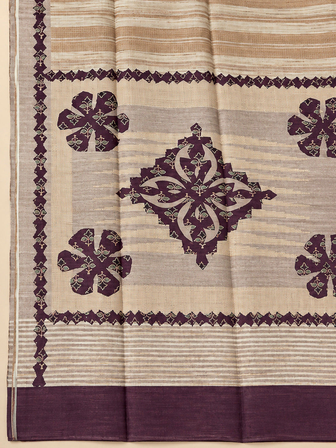 Maroon Tussar Printed Unstitched Dress Material
