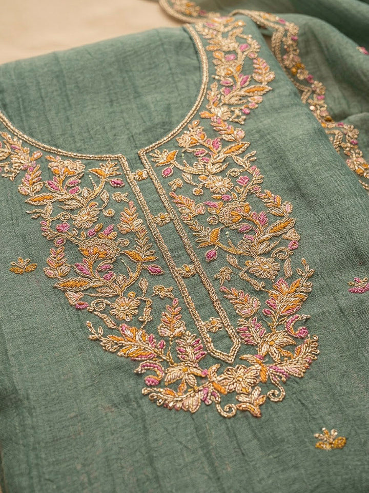 Aqua Green Organza Embroidered Unstitched Dress Material