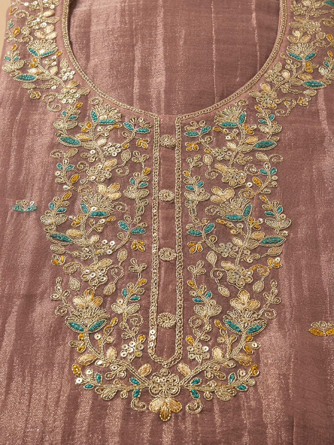 Peach Organza Embroidered Unstitched Dress Material