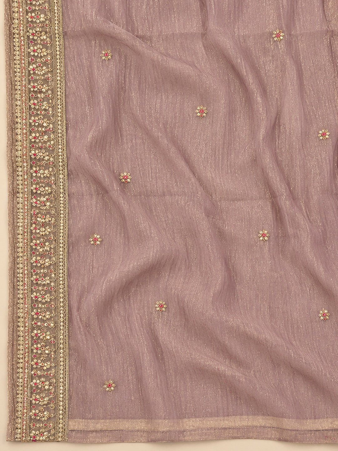 Lavender Organza Embroidered Unstitched Dress Material