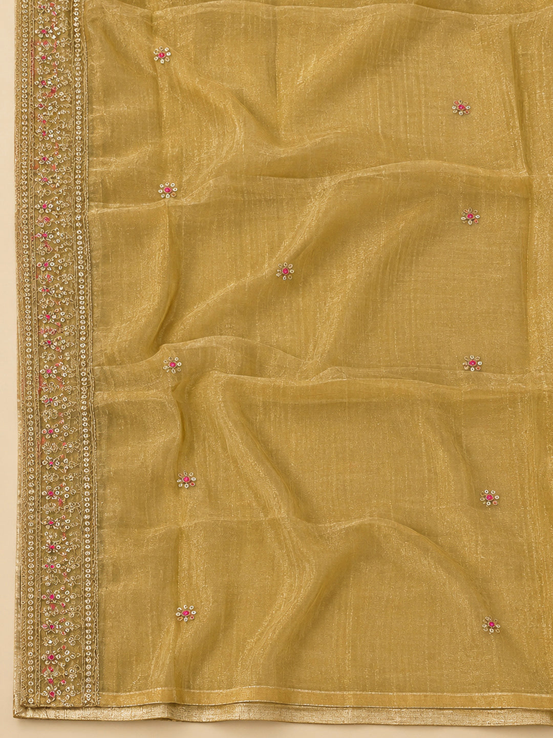 Mustard Organza Embroidered Unstitched Dress Material