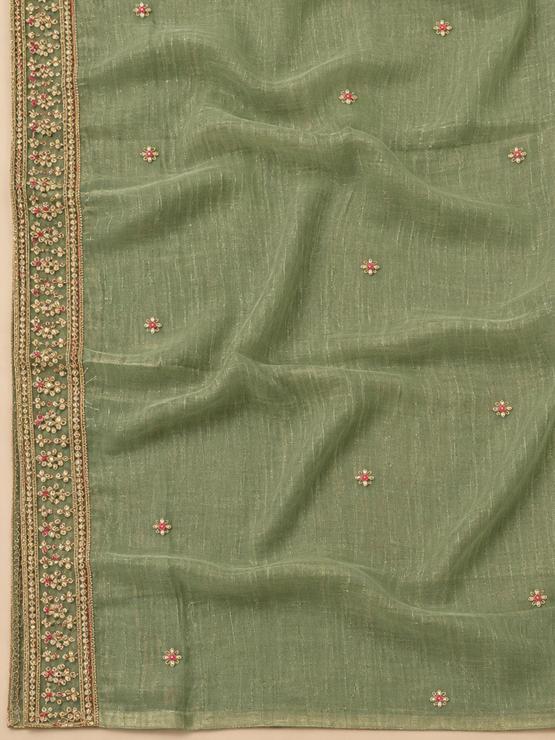 Pista Green Organza Embroidered Unstitched Dress Material