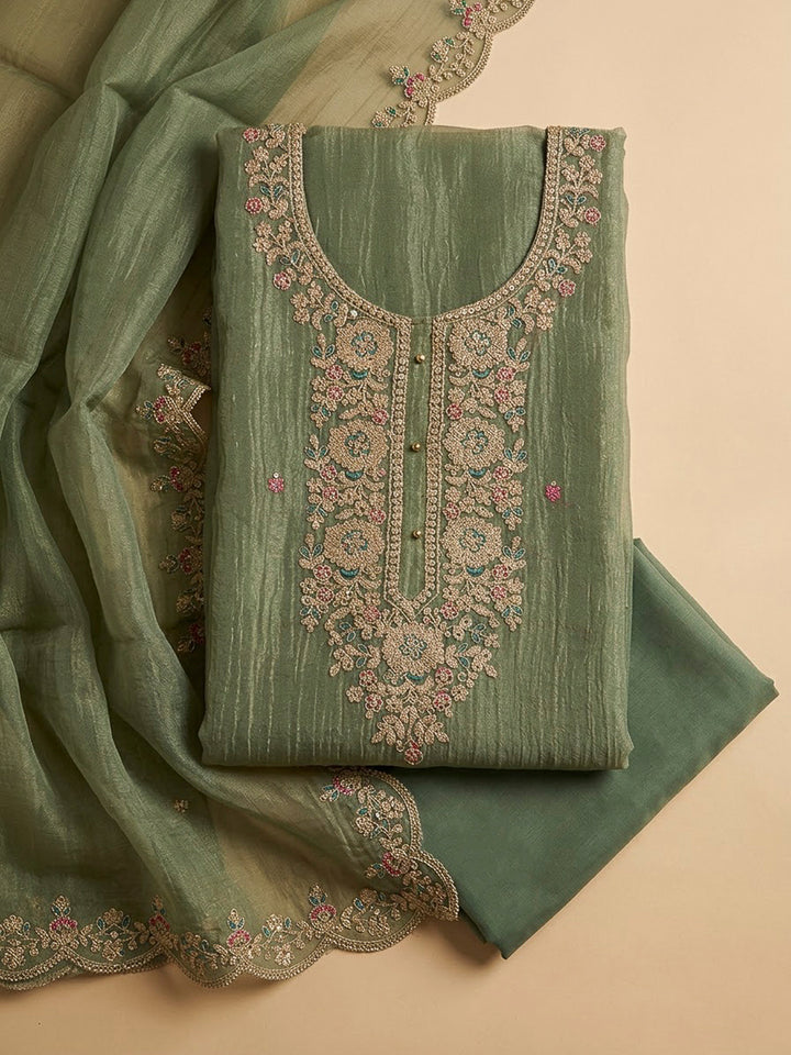 Mehndi Organza Embroidered Unstitched Dress Material