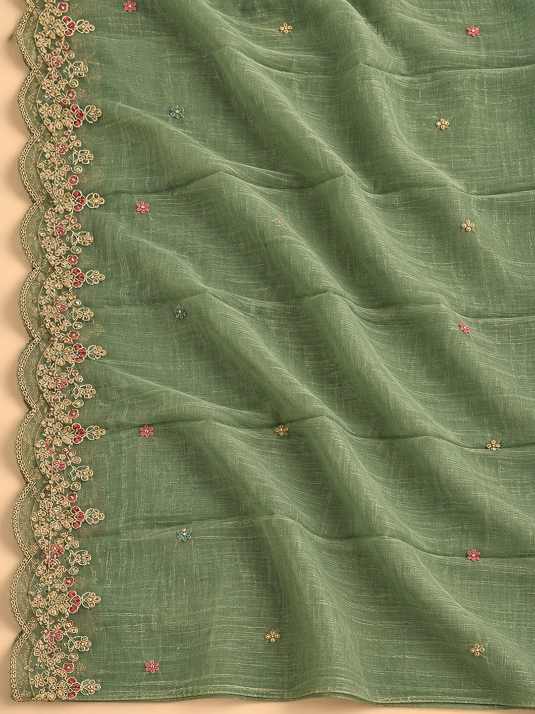 Mehndi Organza Embroidered Unstitched Dress Material