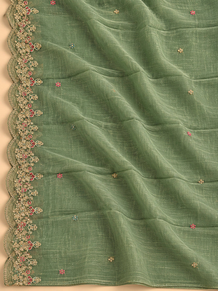 Mehndi Organza Embroidered Unstitched Dress Material