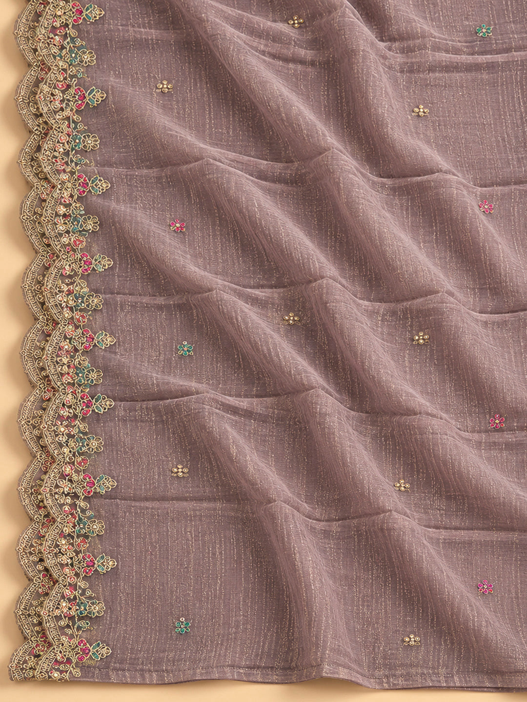 Purple Organza Embroidered Unstitched Dress Material