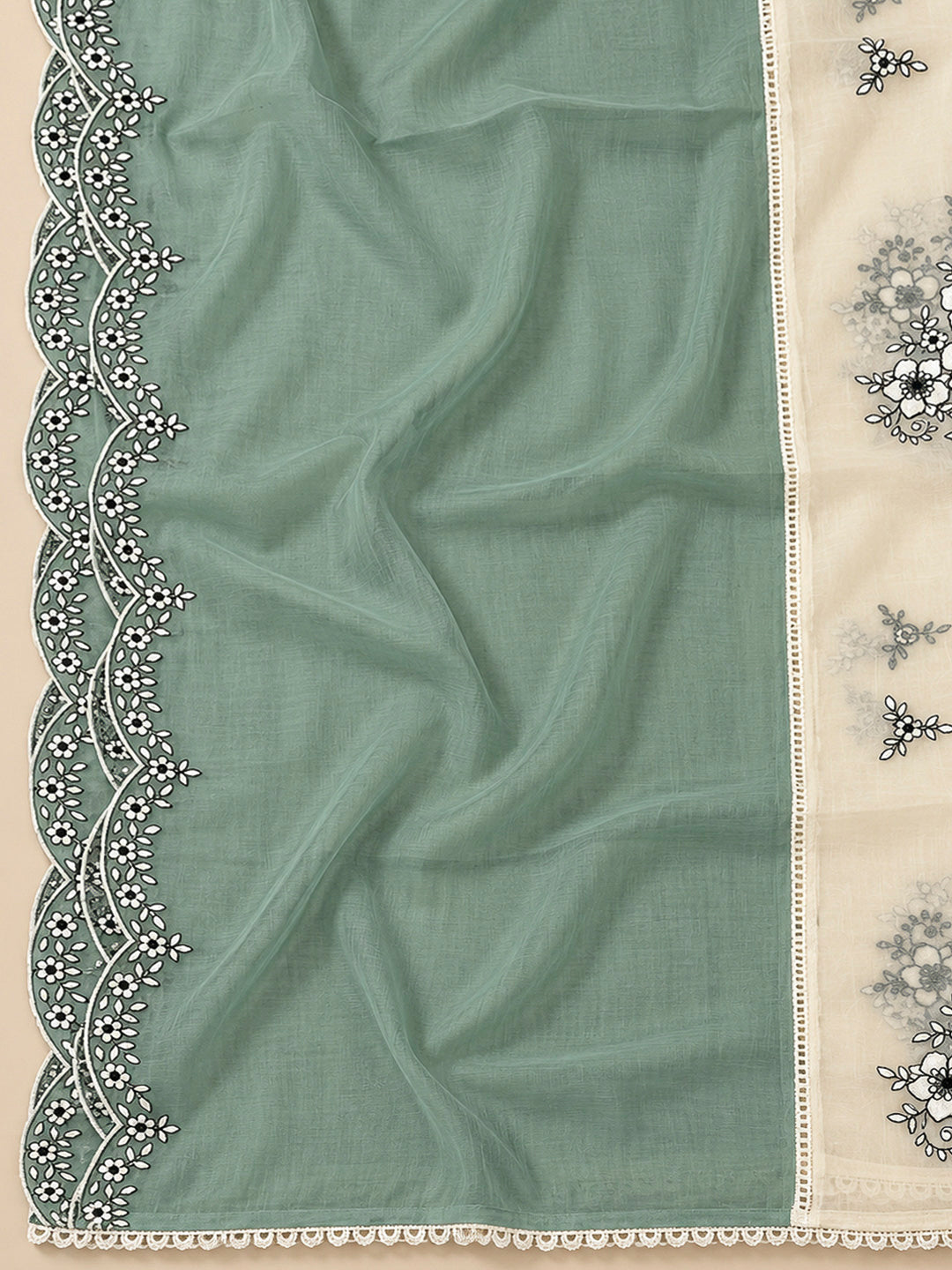 Aqua Chanderi Embroidered Unstitched Dress Material