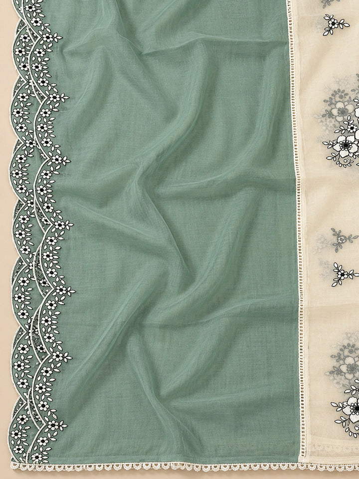 Aqua Chanderi Embroidered Unstitched Dress Material