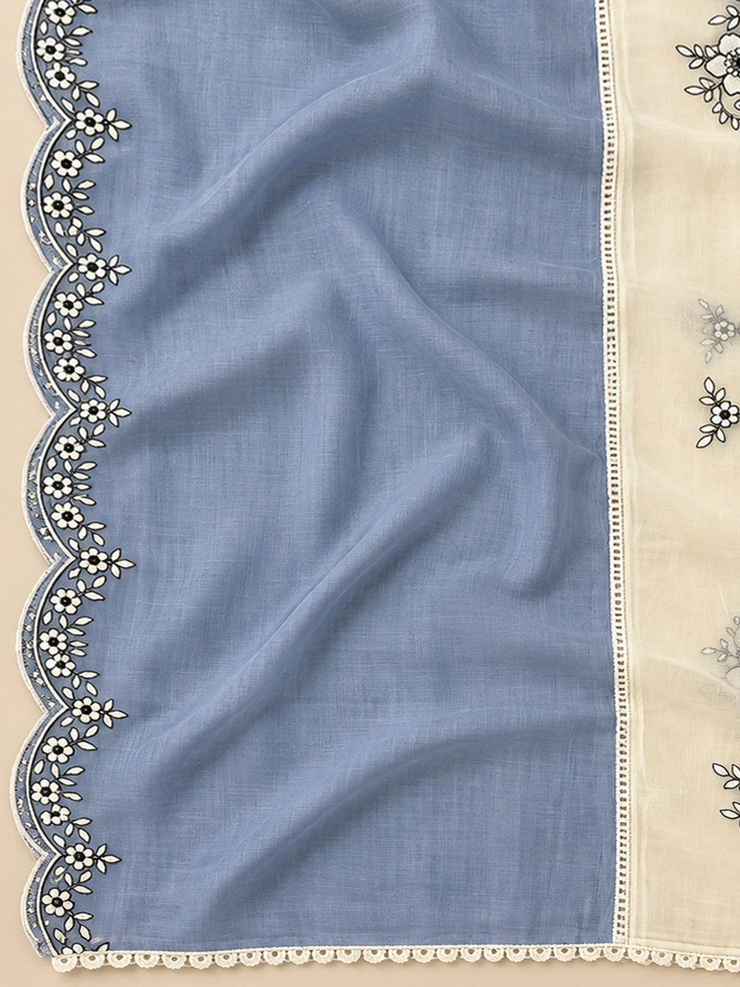 Blue Lt Chanderi Embroidered Unstitched Dress Material