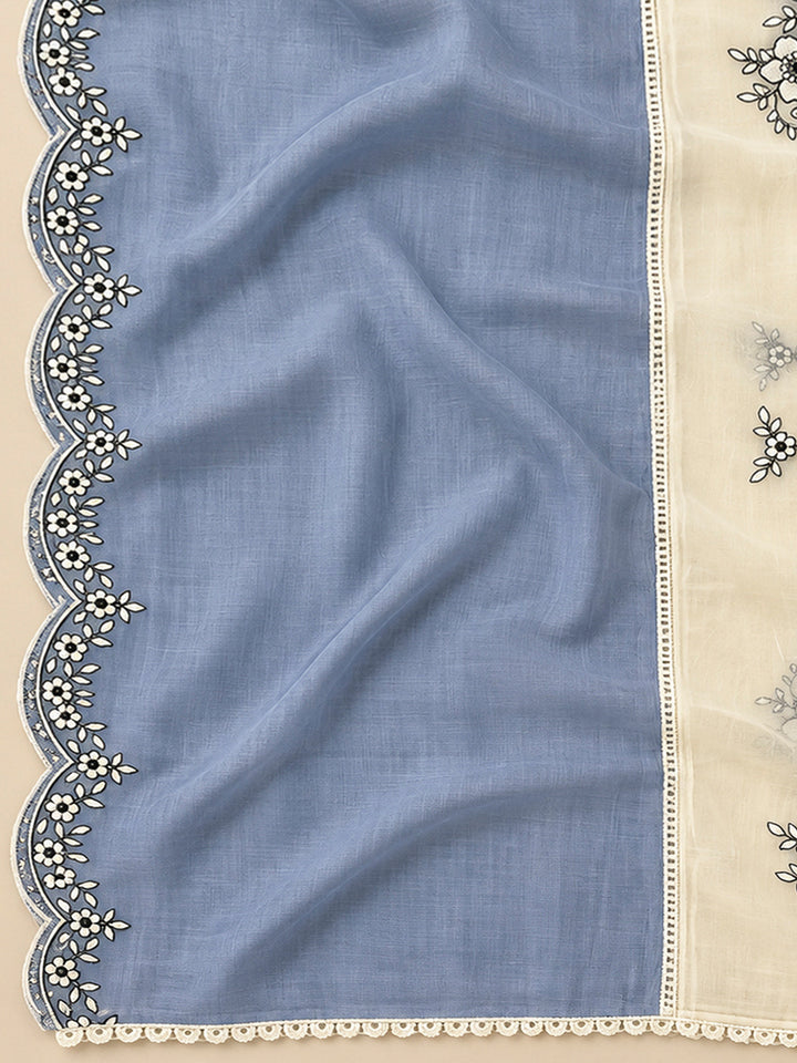 Blue Lt Chanderi Embroidered Unstitched Dress Material