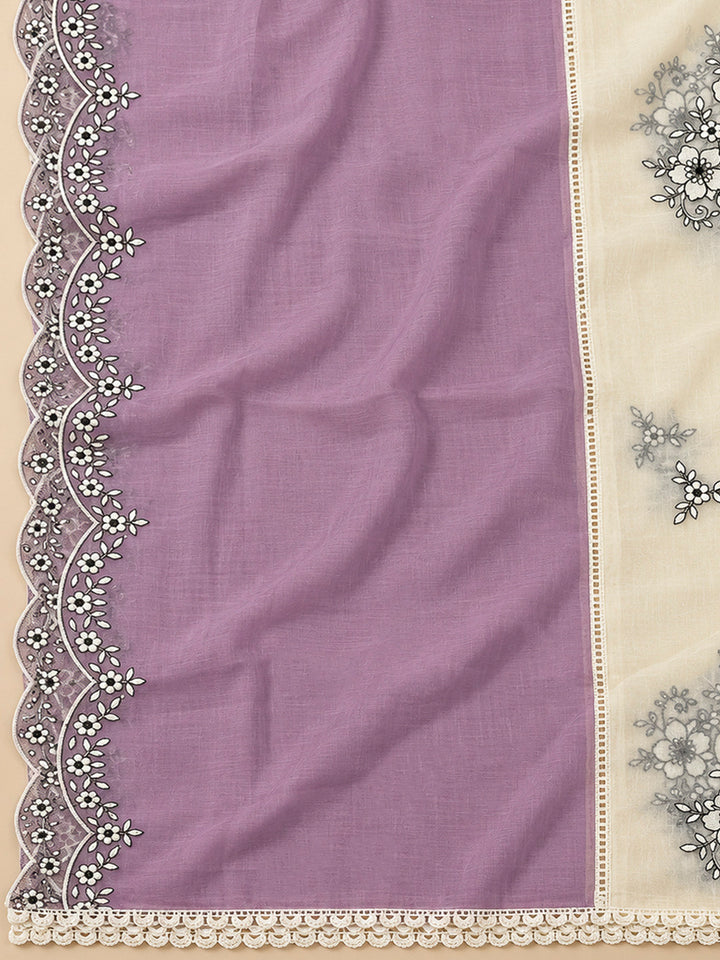 Lavender Chanderi Embroidered Unstitched Dress Material