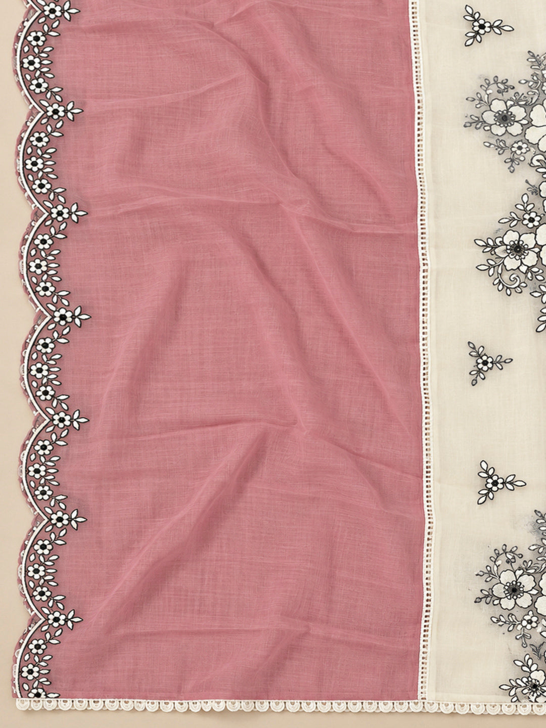 Peach Chanderi Embroidered Unstitched Dress Material