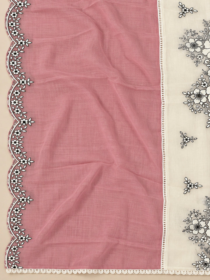 Peach Chanderi Embroidered Unstitched Dress Material