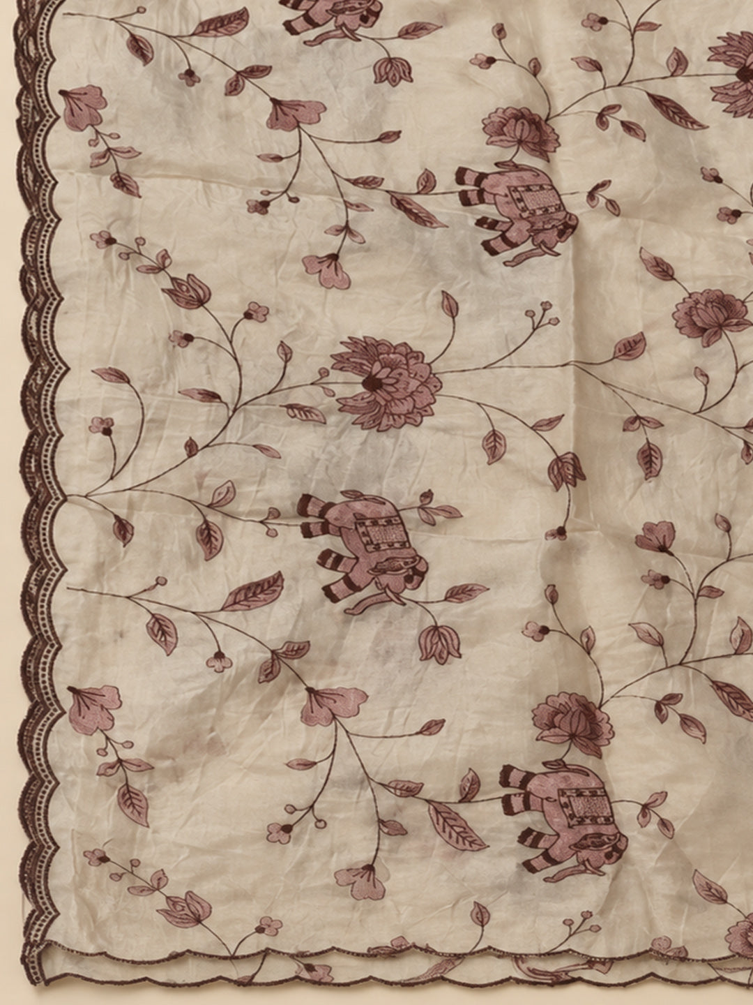 Brown Tissue Embroidered Unstitched Dress Material