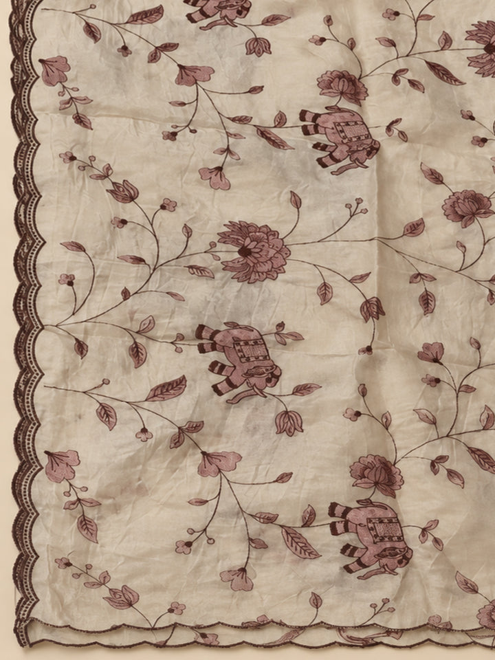 Brown Tissue Embroidered Unstitched Dress Material
