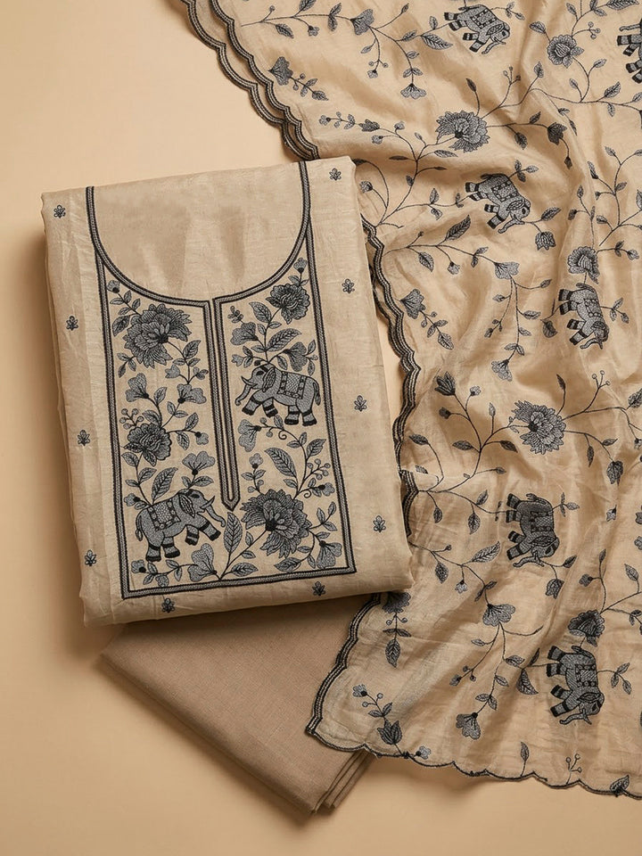 Grey Tissue Embroidered Unstitched Dress Material
