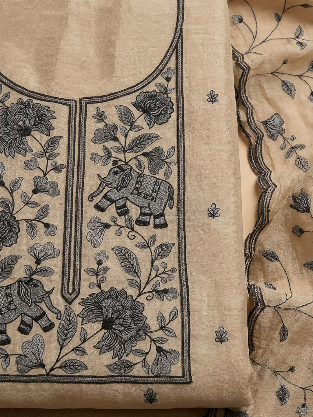 Grey Tissue Embroidered Unstitched Dress Material