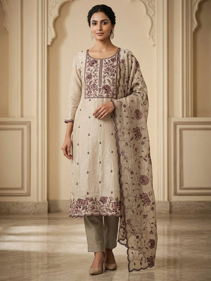 Maroon Tissue Embroidered Unstitched Dress Material