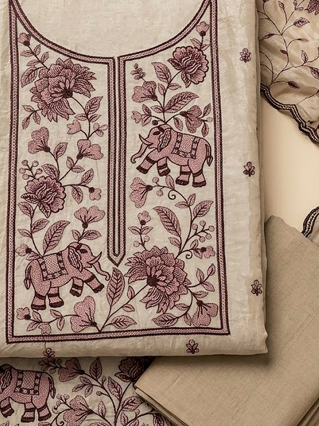 Maroon Tissue Embroidered Unstitched Dress Material