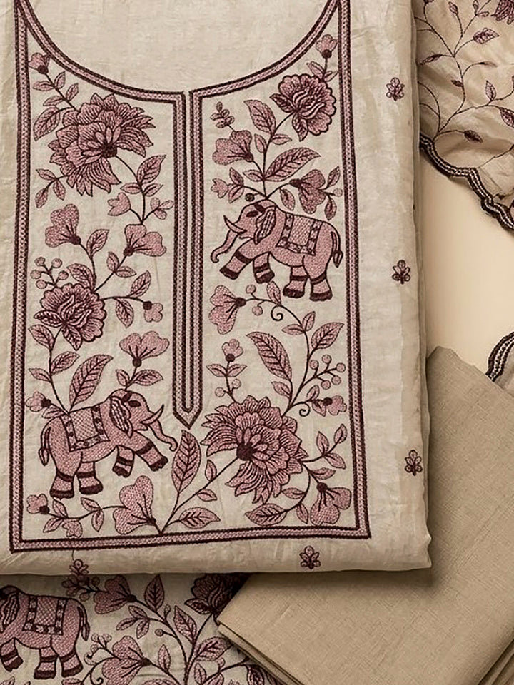 Maroon Tissue Embroidered Unstitched Dress Material
