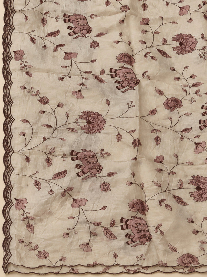 Maroon Tissue Embroidered Unstitched Dress Material