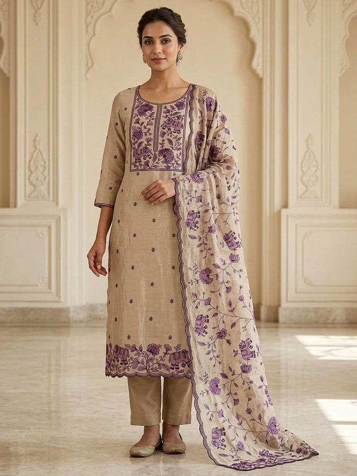 Purple Tissue Embroidered Unstitched Dress Material