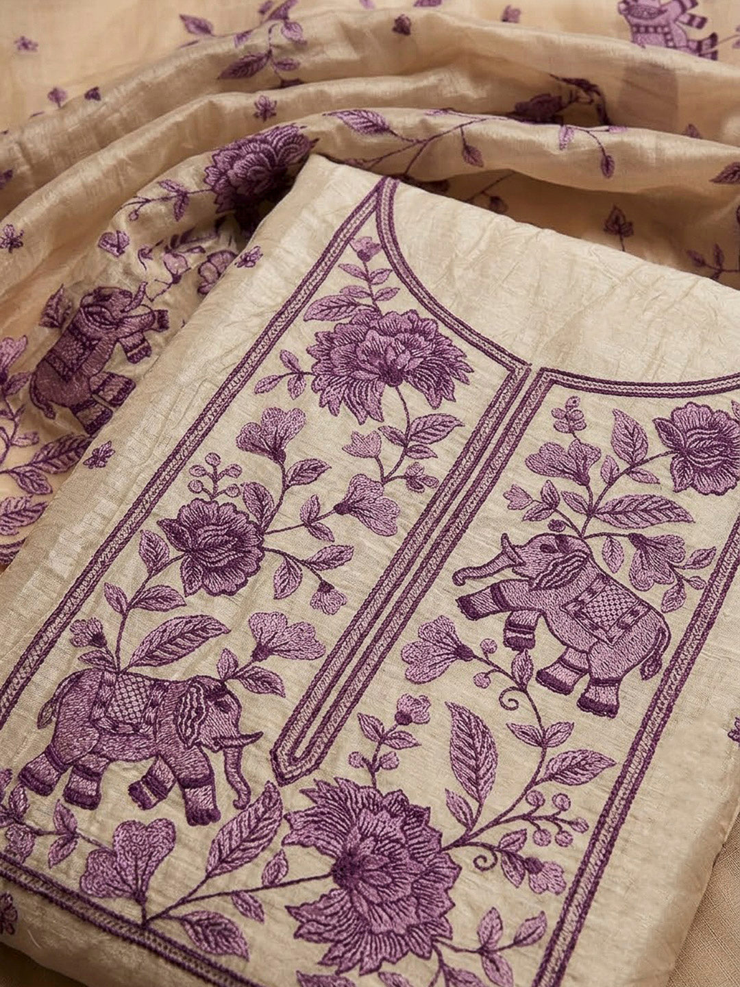 Purple Tissue Embroidered Unstitched Dress Material