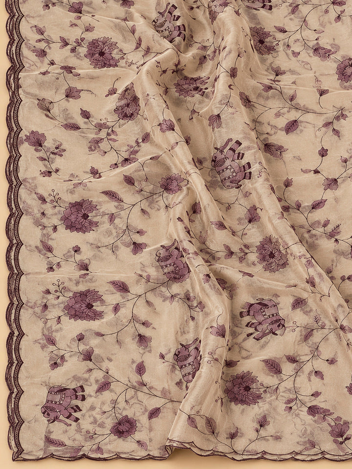 Purple Tissue Embroidered Unstitched Dress Material