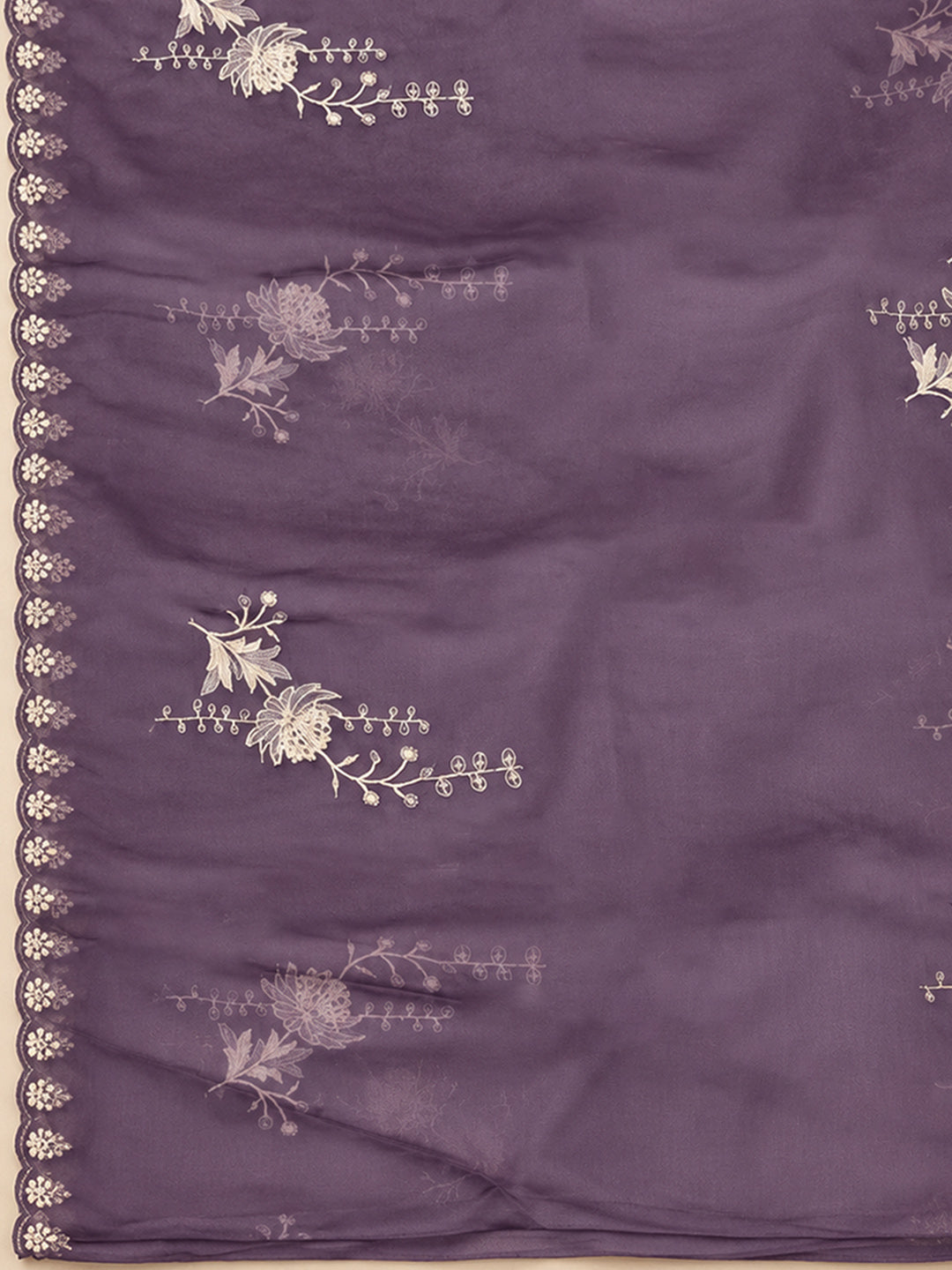 Purple Organza Embroidered Unstitched Dress Material